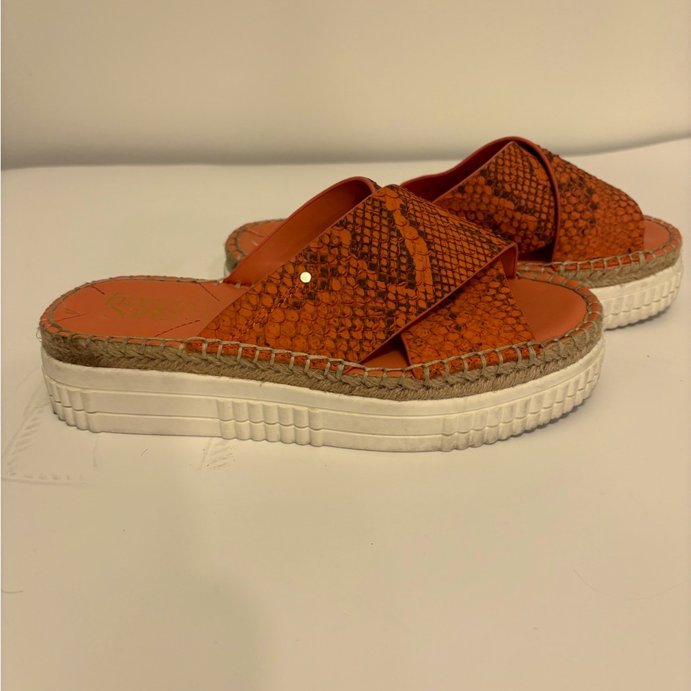 Franco Sarto platforms - orange snakeskin pattern on upper size 8